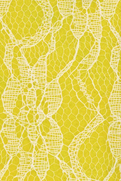 Material Texturizado Renda Delicada Sobre Fundo Malha Amarelo Brilhante Com — Fotografia de Stock