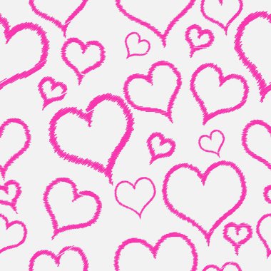 Beyazın üzerinde tekrar eden ve kusursuz olan pembe kalp çizimi