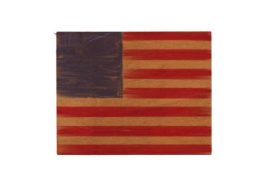 Amerikan bayrağı çizgili soyut el grunge ahşap tabelasına kırmızı ve mavi 