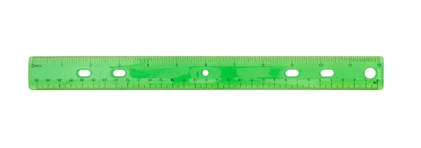 Зеленая Пластиковая Дюймовая Линейка Скошенной Кромкой Изолированная Белом Лицензионные Стоковые Изображения