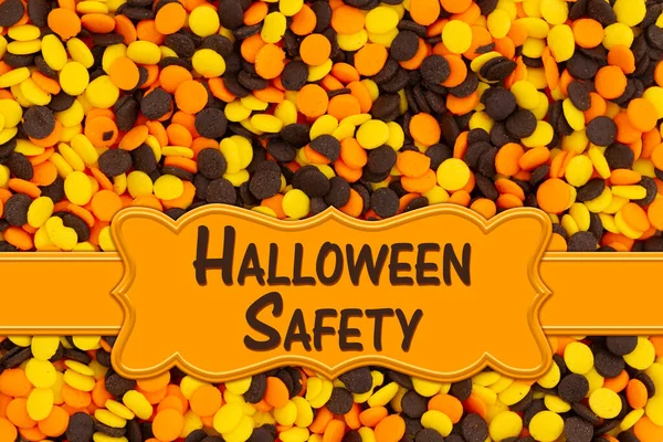 Halloween Safety Word Message Yellow Orange Brown Candy — Stock Photo, Image