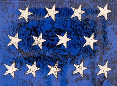 Mavi ve beyaz yıldız grunge ve sıkıntılı metal malzeme arka planı