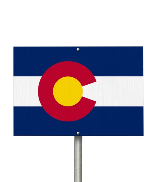Colorado Állam Útjelzés Alakja Állami Térkép Zászló Elszigetelt Fehér — Stock Fotó