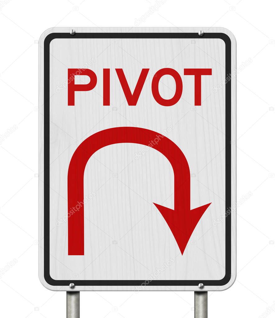 Pivot road sign with U-turn arrow icon isolated on white
