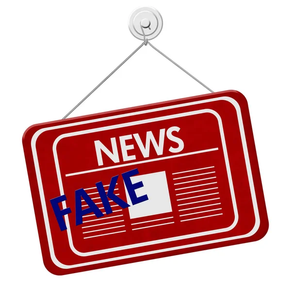 Fake News Sign Red Hanging Sign Text Fake News Newspaper — Stock Photo, Image