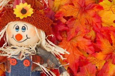 Cadılar Bayramı Korkuluğu Sahnesi, Sonbahar yaprakları ve fotokopi alanı olan kız korkuluğu