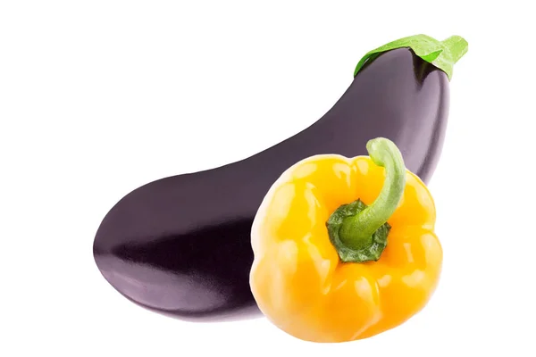 Légumes Isolés Une Aubergine Fraîche Une Cloche Poivrons Doux Sur — Photo