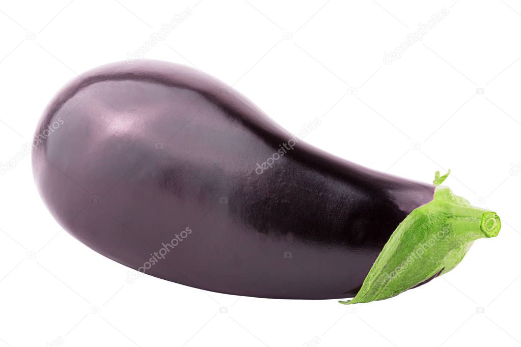Isolated eggplant. One whole eggplant over white background with clipping path as a package design element, supermarket flyers and advertising.