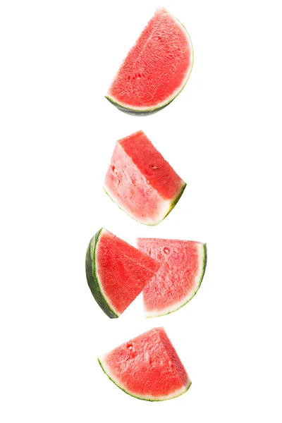 Fliegende Wassermelone Rot Fallende Wassermelone Isoliert Auf Weißem Hintergrund Mit — Stockfoto