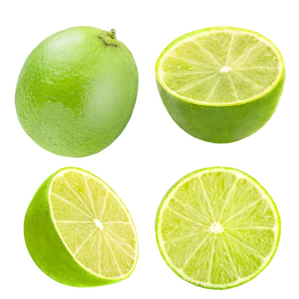 Lime frukt och skivor isolerad på vit — Stockfoto