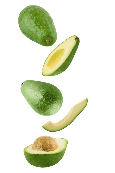 Fallende Avocado isoliert auf weißem Hintergrund — Stockfoto