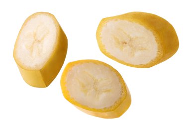 Muz beyaz arka plan üzerinde izole dilimleri kümesi