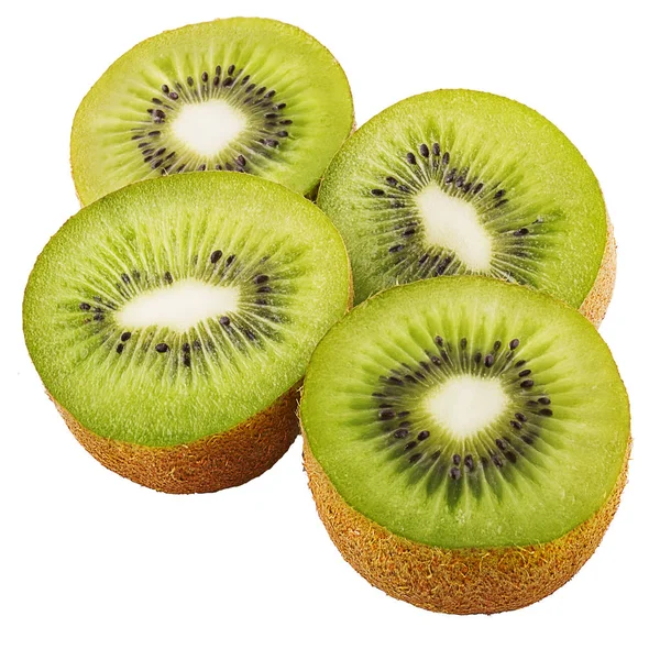 Fruta kiwi madura de quatro meias isolada sobre fundo branco — Fotografia de Stock