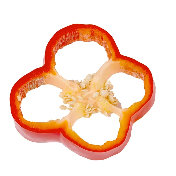 Κόκκινο γλυκό πιπέρι κουδουνιών φέτες που απομονώνονται σε λευκό φόντο — Φωτογραφία Αρχείου