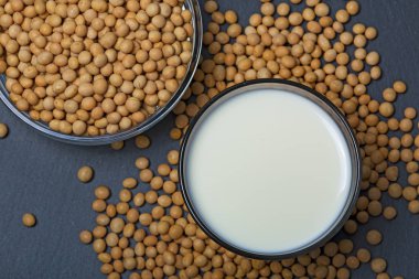 Soya sütü, vejetaryen veya laktoza duyarlı bireyler tarafından süt sütü yerine kullanılabilir. Sağlıklı yiyecekler temiz yiyecekler. Metin için alanı kopyala. 