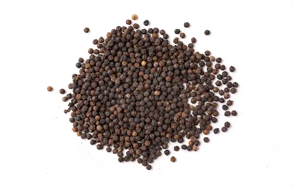 Black Pepper Grains White Background Top View Natural Spice Copy — Stock Photo, Image