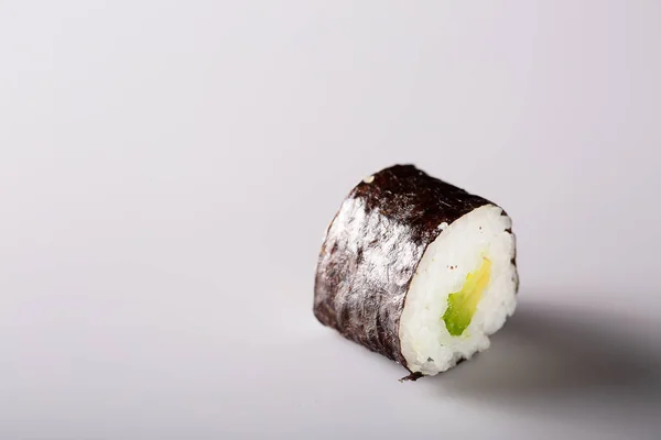 Japán Sushi Fehér Háttér Szöveg Másol Hely Lágy Fókusz Ázsiai — Stock Fotó