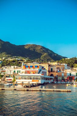 Landscape of Lacco Ameno, part of Ischia island. Travel in Italy. Famous landmark and tourist destination. Soft focus. Copy space.  clipart