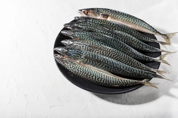 Antecedentes Alimentos Saludables Con Pescado Azul Fresco Crudo Enfoque Suave —  Fotos de Stock