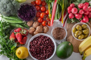 Seçilen temiz ve sağlıklı gıdaların üst görünümü