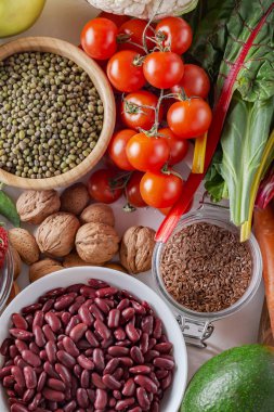 Seçilen temiz ve sağlıklı gıdaların üst görünümü