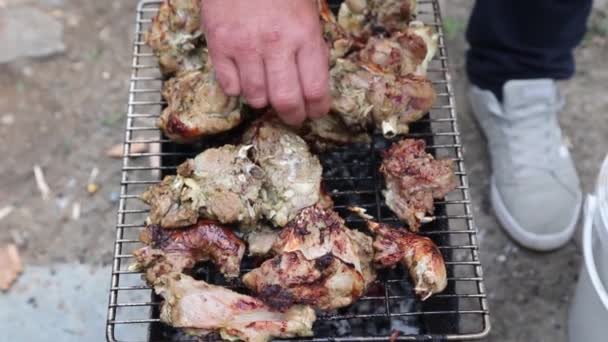 Delicious Barbeque Grilling Open Grill Outdoor Kitchen Food Festival City — Stock Video