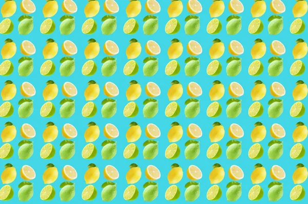 Padrão de fruta vívida de limão fresco em fundo colorido — Fotografia de Stock