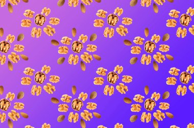 Mor ve mavi renklerarka planda ceviz ile yapılan trendy doku