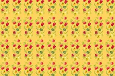 Renkli arka planda canlı taze sebze deseni