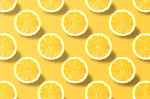 Renkli arka planda taze limon canlı meyve deseni — Stok fotoğraf