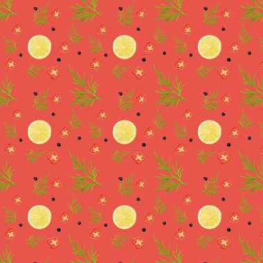 Sebzeler mercan pastel soyut arka planda dikişsiz desen.