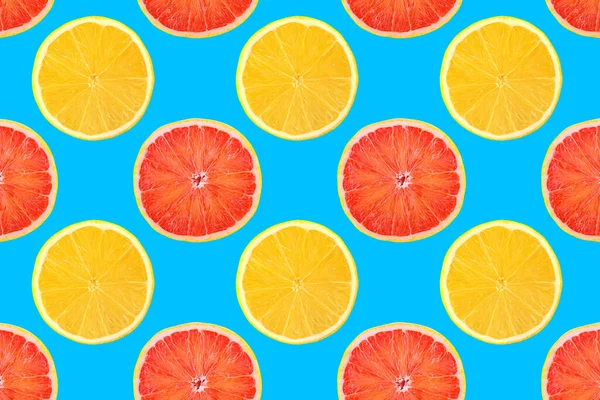 Creative Layout Seamless Fruits Pattern Photo Grapefruit Lemon Slices Light — Stock Photo, Image