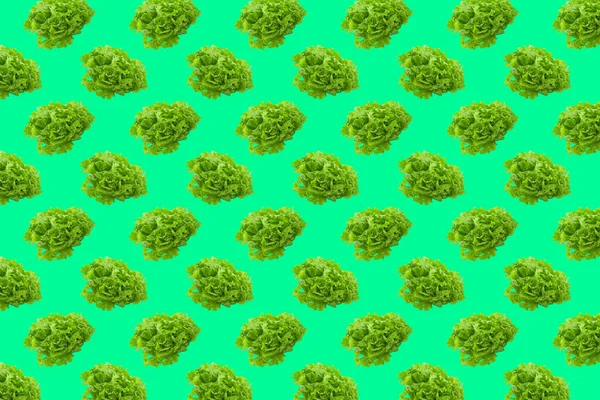 Creative Layout Seamless Vegetables Pattern Photo Lettuce Salad Green Background — Stock Photo, Image