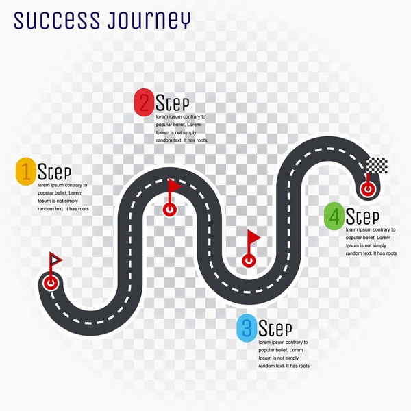 Weg route infographic lijn met stappenplan. — Stockvector