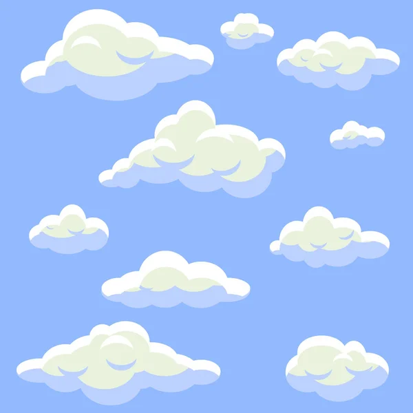 Nuvens de desenhos animados isoladas em conjunto vetor céu azul. Nuvens fofas estilo plano . — Vetor de Stock