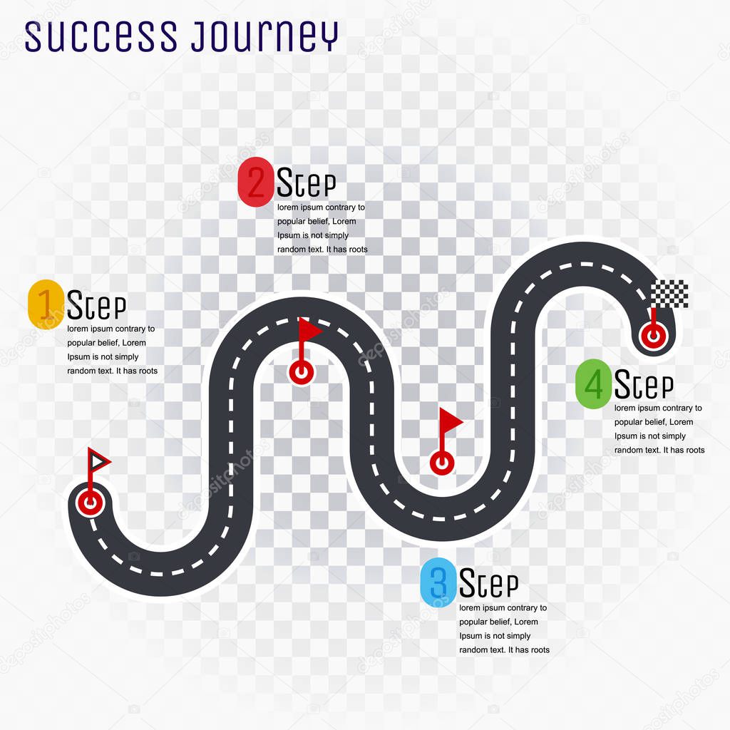 Road route infographic line with step-by-step plan.