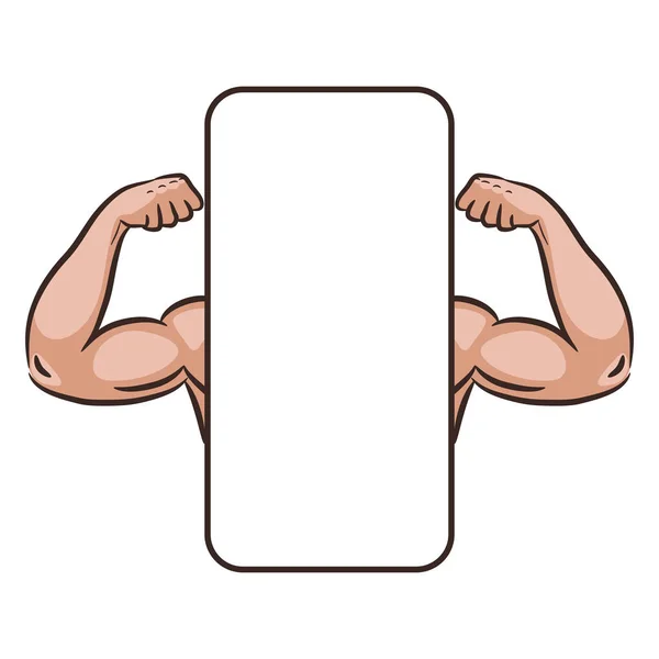 Modèle de bannière vectorielle d'application mobile d'bras masculins de muscle . — Image vectorielle