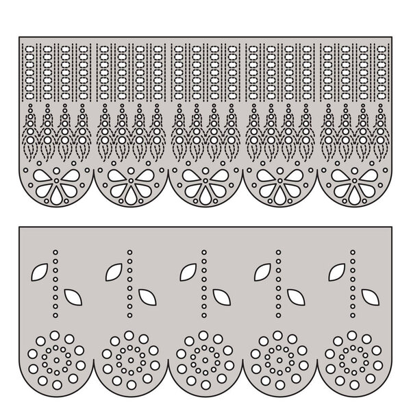 Eyelet lace decorative ornament for border of fabric.