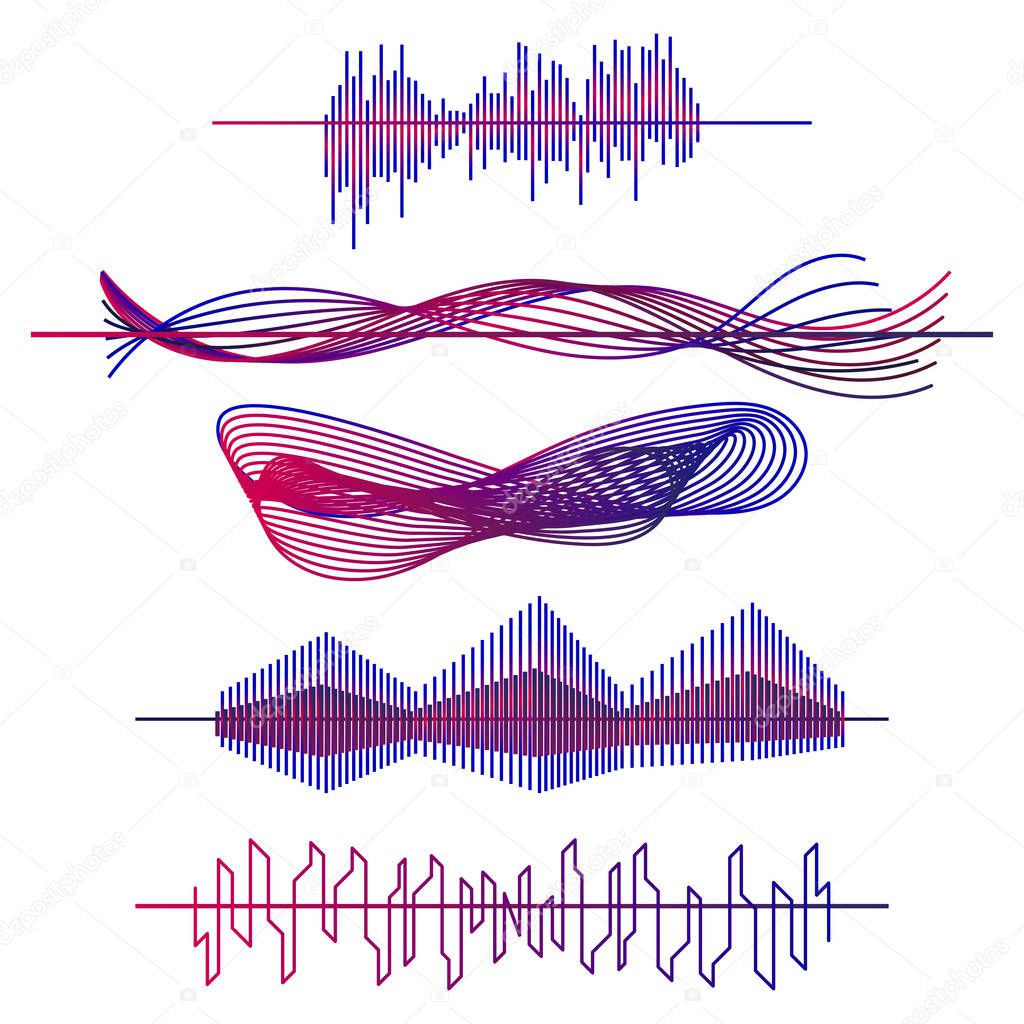 Sound waves set. Audio equalizer waves, pulse vector illustration.