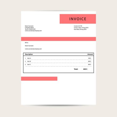 En az fatura şablonu vektör. Bill örnek tasarım.