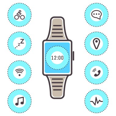 Smart teknolojisi Bilek seyretmek simgeler vektör set izole.