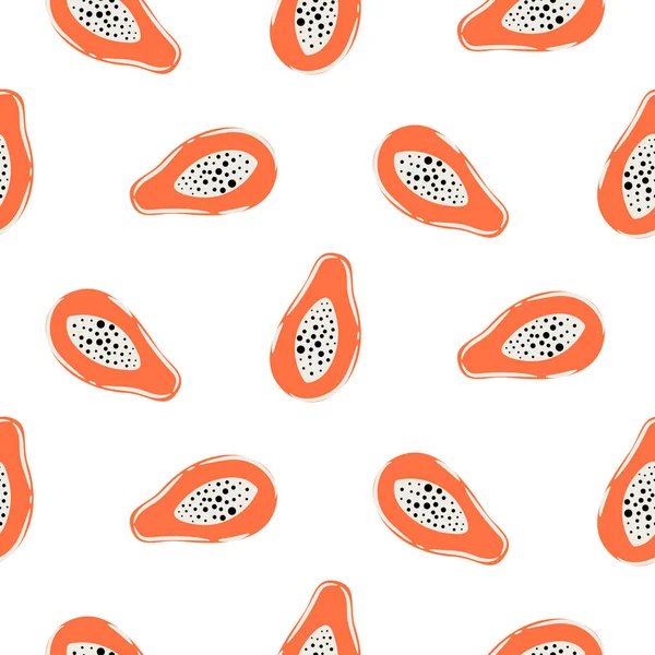 Papaya fruta exótica sin costura patrón de textura . — Vector de stock