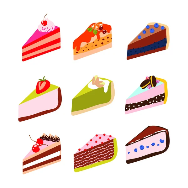 Cakes and cheesecakes vector cartoon icon set. — Stock Vector
