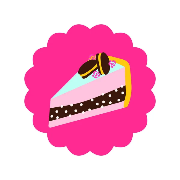 Cake slice with macaroons on top vector cartoon icon. — Stock Vector