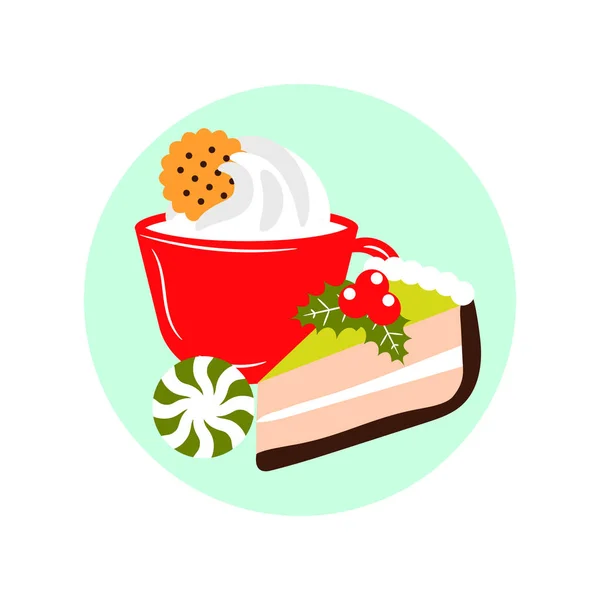 Xmas Dessert Icons Hot Drink Cake Winter Holiday Meal Illustration — Stock Vector