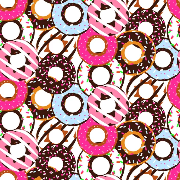 Seamless Pattern Glazed Donuts Dessert Sweet Doughnuts Dense Overlapped Background — Stock Vector