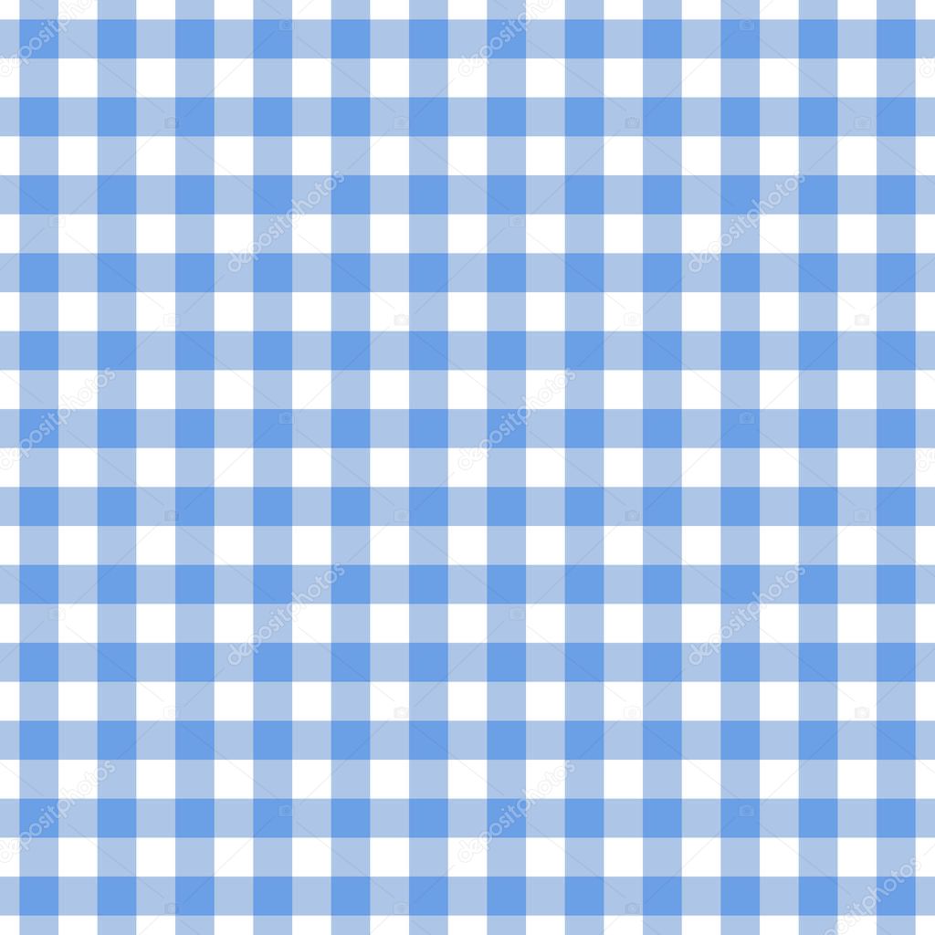 Checkered blue tablecloth seamless pattern. Gingham plaid design background.