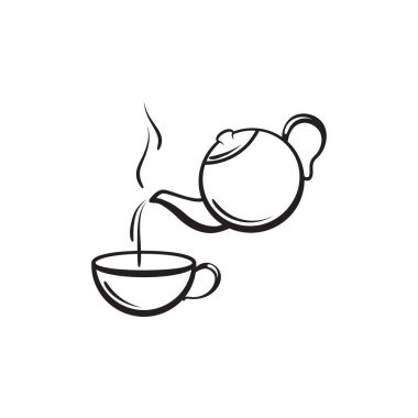 Çaydanlık ve bardak sıcak içecek hazırlama vektör simgesi.