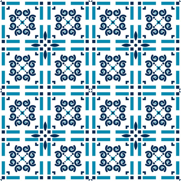 Azulejos piastrelle blu vettore sfondo modello geometrico . — Vettoriale Stock