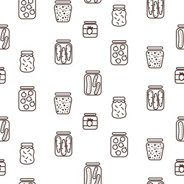 Konserve Gıda simge sorunsuz vektör desen. Sebze kavanoz simgeleri arka planda.